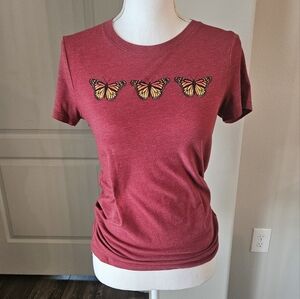 AERO Monarch Butterfly Red Stretch Tee Size Medium